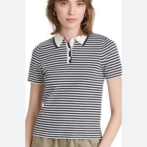 Alex Mill Navy and White Striped Polo Top